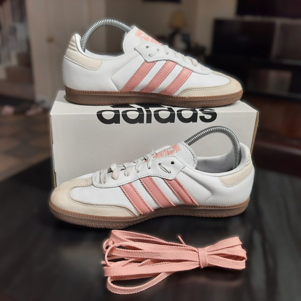 Adidas Samba 🚺 Women's Size 8 OG Cloud White Wonder Mauve Tan Gum JI2677 Shoes - Picture 3 of 16